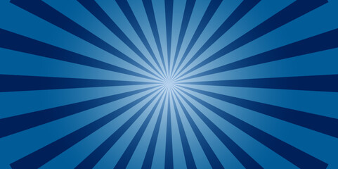 Vector blue sunburst background design. abstract beam flare banner, cartoon, template geometric creative design