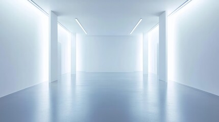 Fototapeta premium Minimalist White Room with Bright Fluorescent Lights