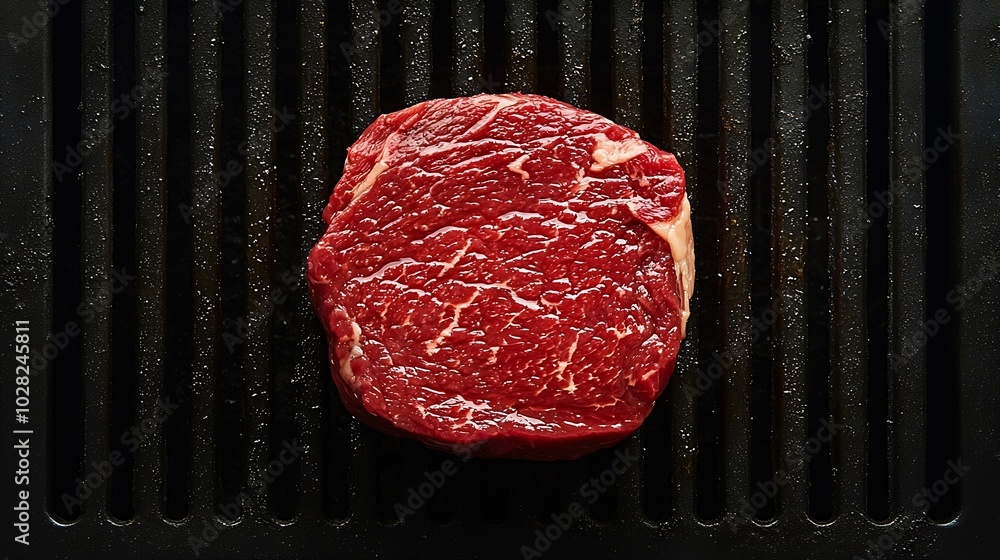 Poster beef steak on grill surface copy space top view : generative ai