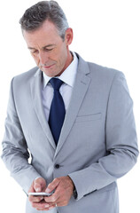 Digital png photo of caucasian businessman using smartphone on transparent background
