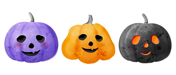 Set of cute vector pumpkins for Halloween. Jack-o-lantern