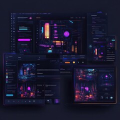Obraz premium Cyberpunk Interface Design: A futuristic and visually captivating digital interface design concept, showcasing a sleek and modern aesthetic with neon accents.