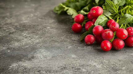 Radish bunch on grey stone background Copy space Close up : Generative AI