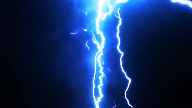 Blue Glowing Lightning Thunderbolt with black background. 4K