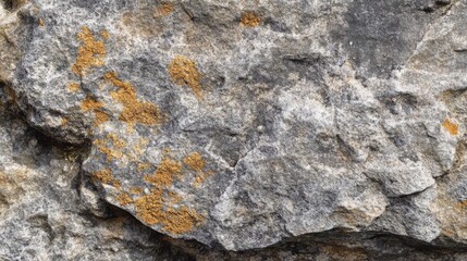 Close-up of a Gray Rock with Yellow Lichen