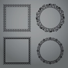 Set of decorative frames Elegant vector element for design in Eastern style, place for text. Floral black and white borders. Lace illustration for invitations and greeting cards.