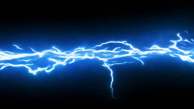 Blue Glowing Lightning Thunderbolt with black background. 4K