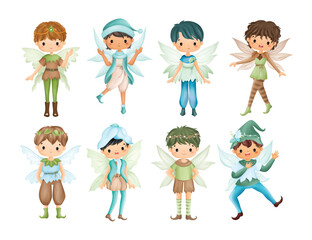 Watercolor Illustration Set of Cute Fairies