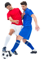 Digital png photo of diverse football men playing football on transparent background
