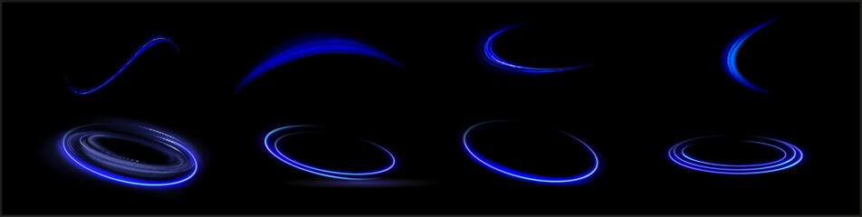Blue glowing shiny lines effect vector background. Luminous white lines of speed. Light glowing effect. Light trail wave, fire path trace line and incandescence curve twirl.