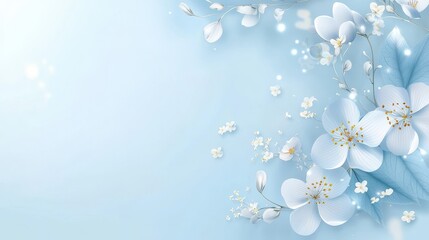 Light blue floral background featuring blooming flowers and leaves, offering a fresh and natural feel.
