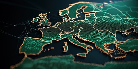 Digital Europe Map with Connected Dots and Lines for Global Network Concept