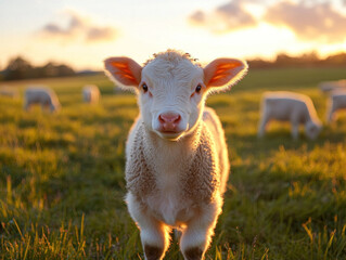 Fototapeta premium A modern organic livestock farm with natural grazing fields, focused on ethical farming and sustainability.