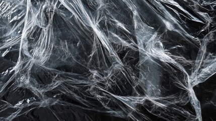 Obraz premium Transparent Plastic Wrap Crinkled and Draped on Black Background