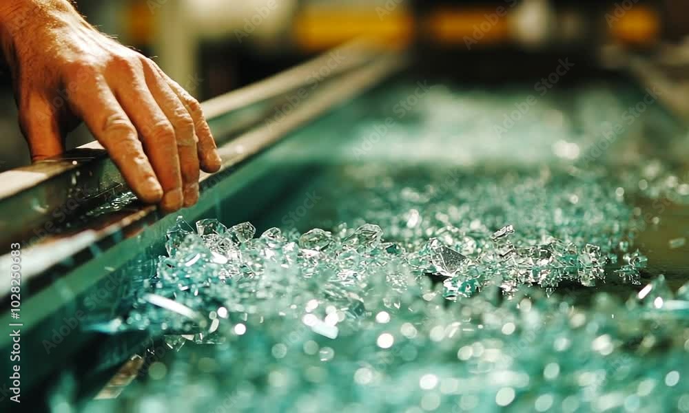 Poster a hand gently touches the edge of a container filled with ice and water, creating a serene scene.
