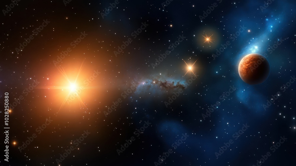 Poster minimal galaxy background with faint star clusters and soft cosmic light, creating a peaceful space 