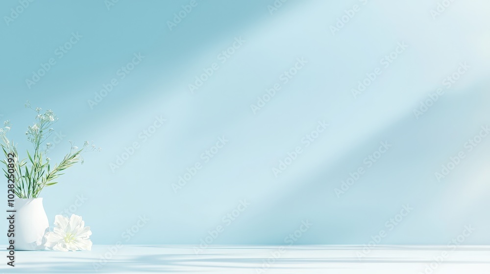 Poster minimal light blue background with soft shading, creating a calm and professional design for modern 