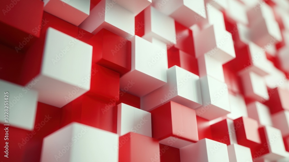 Poster red and white cube abstract pattern
