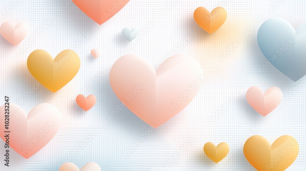 Poster simple heart background with geometric shapes and outlines of hearts arranged in a neat pattern.