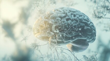 Obraz premium Close-up of human brain with intricate neural pathways, symbolizing cognitive biases and complex thought processes, ideal for educational or scientific presentations.