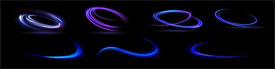 Blue glowing shiny lines effect vector background. Luminous white lines of speed. Light glowing effect. Light trail wave, fire path trace line and incandescence curve twirl.