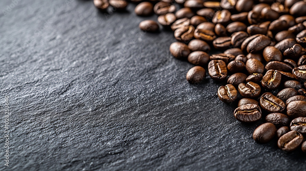 Poster coffee beans on grey slate background copy space : generative ai