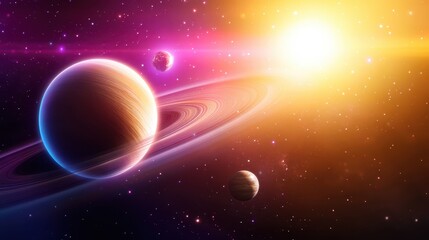 Solar system background showcasing planets in orbit, with vibrant colors and a deep space backdrop.