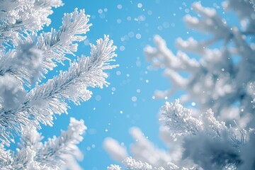 Winter season background with white snow and pine tree