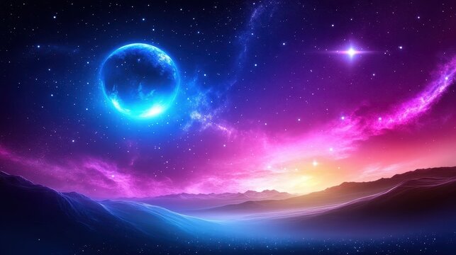 Stunning galaxy stars background with glowing celestial bodies and deep space hues, creating a surreal night sky.
