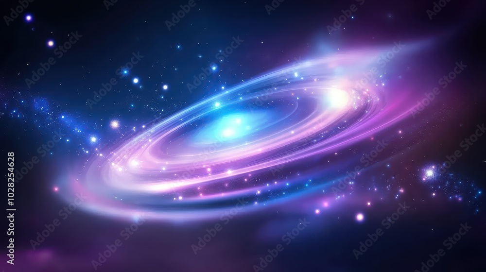 Poster swirling galaxy nebula background with soft hues of purple and blue, creating a calming space visual