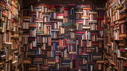 Whole big wall covered with lot of books