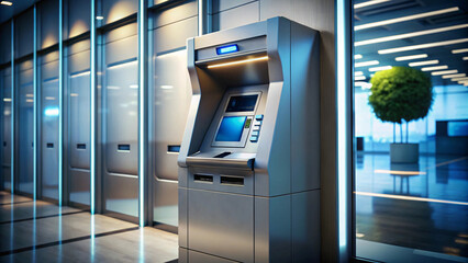 Modern ATM in Contemporary Bank Interior