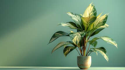 Green Plant in Pot Against Green Background - Minimalist Home Decor