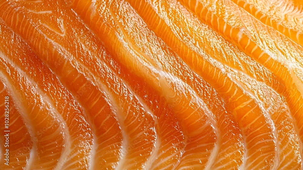 Poster Salmon background trout fish fillet texture Copy space Top view : Generative AI