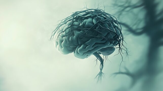 Close-up of human brain with intricate neural pathways, symbolizing cognitive biases and complex thought processes, ideal for educational or scientific presentations.