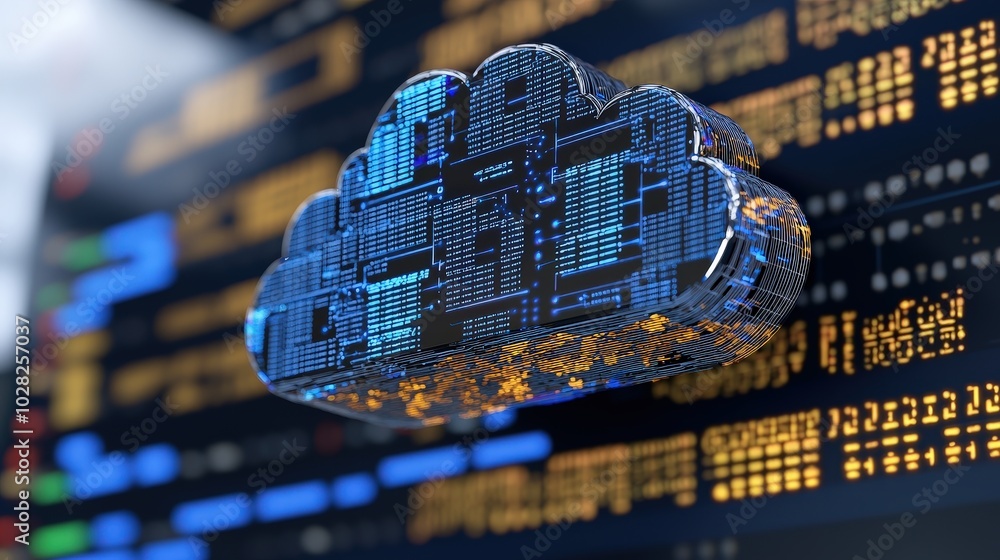Poster futuristic cloud computing data security technology with global connections