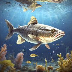 Fototapeta premium Catfish design , A beautiful catfish with big eyes with clean water and colourful background.
