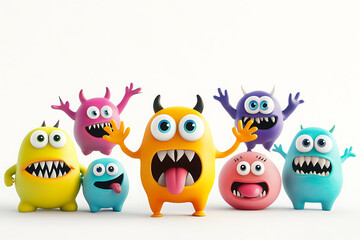 A colorful group of cartoonish monsters with exaggerated features and playful expressions.