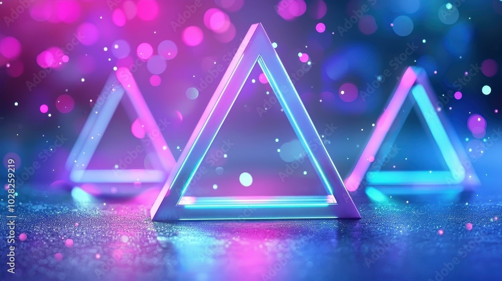 Aufkleber dive into a vivid world of neon triangles and geometric patterns, ideal for an eyecatching digital b
