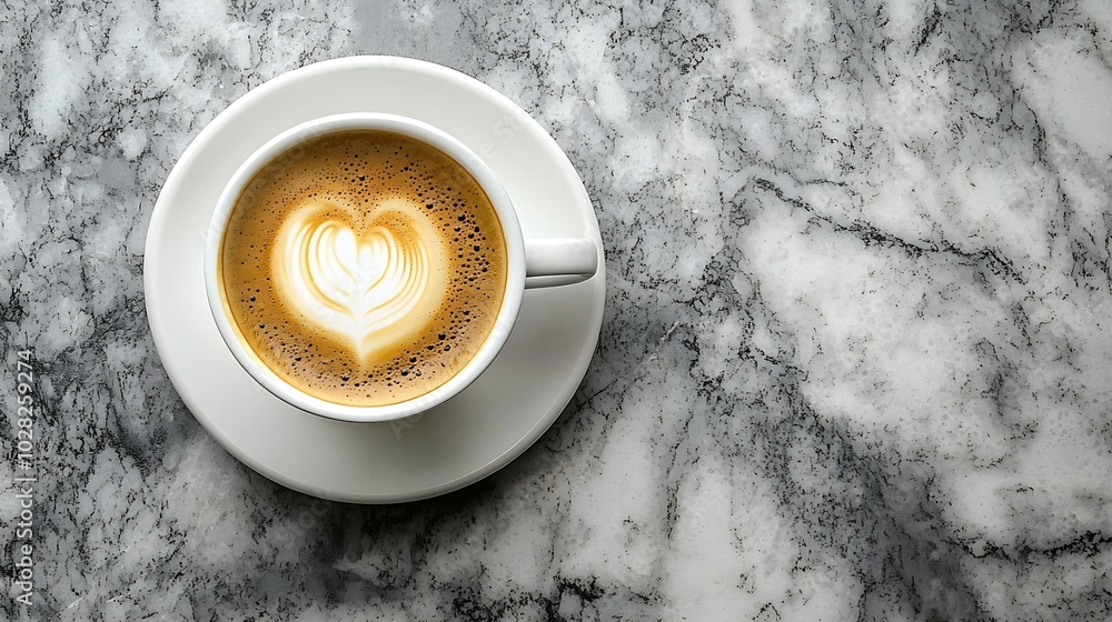 Poster coffee espresso in white cup of marble table background close up top view : generative ai