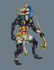 The crocodile warrior with a black skin