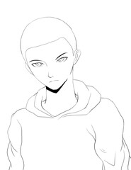 Portrait illustration of anime boy with a bald hair