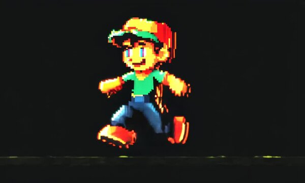 A pixelated character in a cap and green shirt, depicted in a retro gaming style.