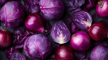 Obraz premium Purple Cabbage and Red Onions Close-up