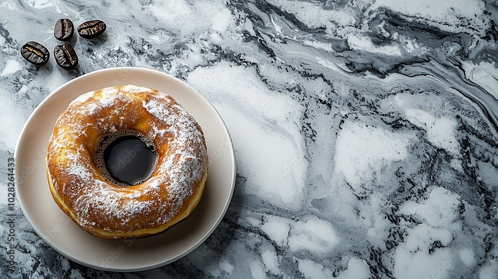 Poster coffee espresso with donut marble background close up top view : generative ai