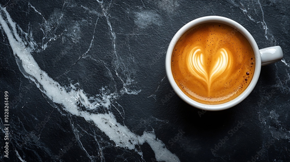 Poster coffee espresso in cup on black marble background top view : generative ai
