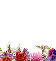 watercolor painting of leaves and flower, on white background