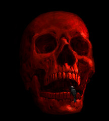 illustration painting of Creepy human skull for horror, Halloween or death themed concepts, digital art style