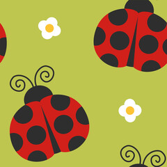 Obraz premium red ladybug with little cherry blossom flowers seamless pattern 
