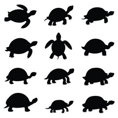 Collection of Turtle Silhouettes in Various Poses